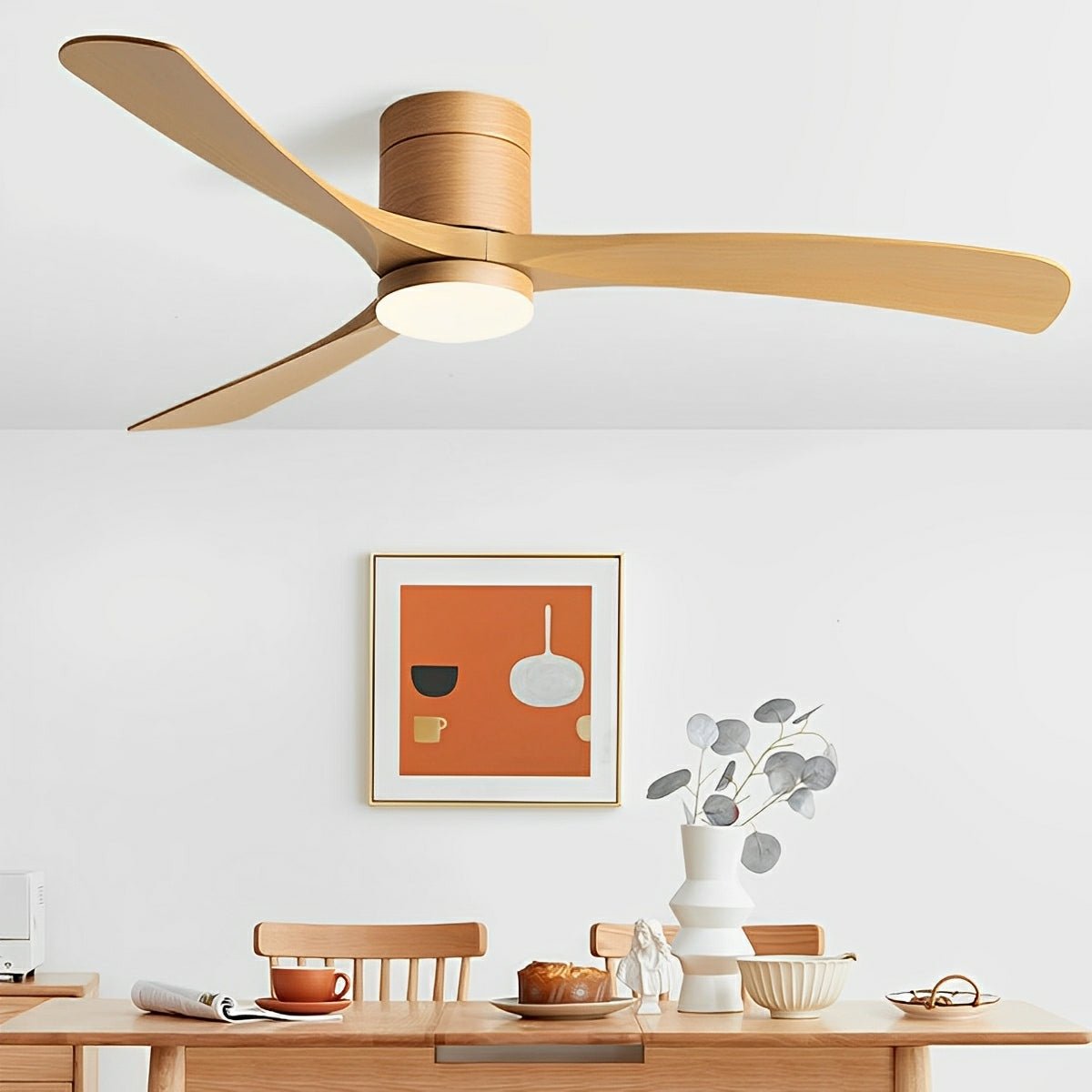 Ventilateur de plafond DC avec éclairage LED intégré, pales aspect bois