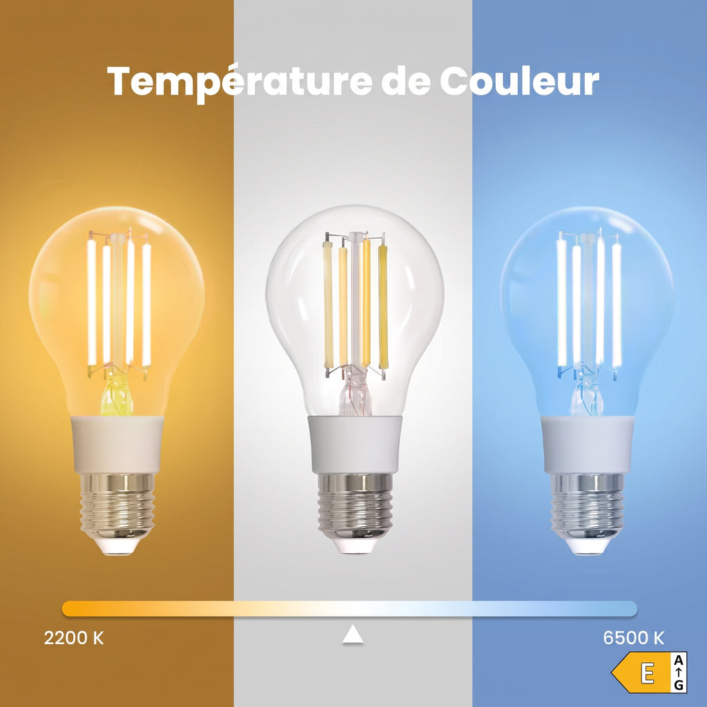 Ampoule LED E27 connectée de 7 W, 806 lm, blanc réglable