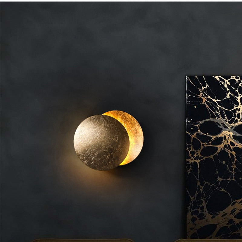 Applique murale Éclipse à double disque en acier, or ou noir et or