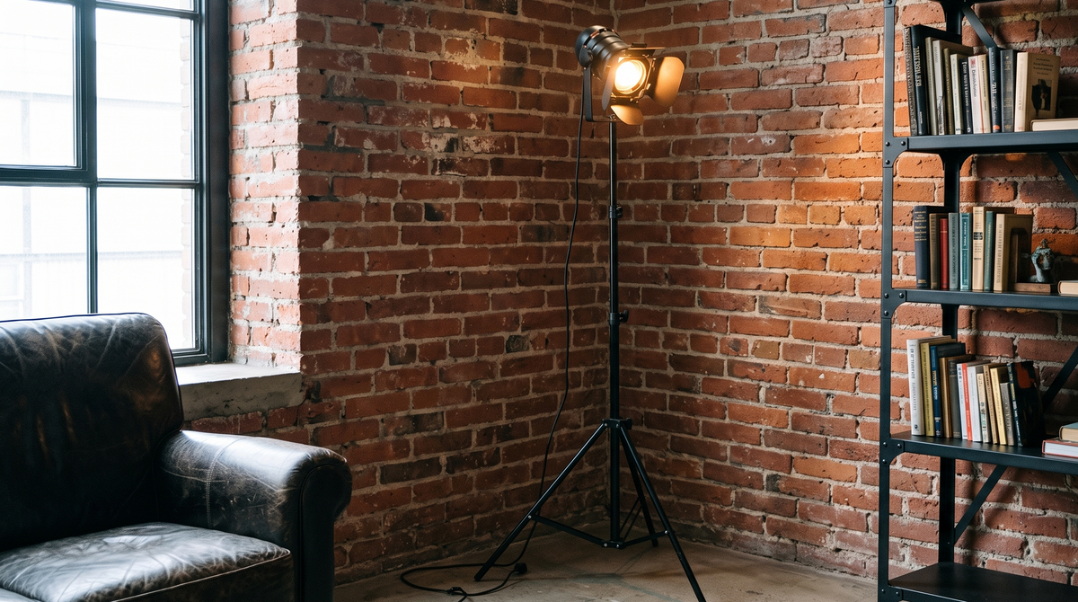 Lampadaire trépied industriel en métal noir avec câble de 180 cm