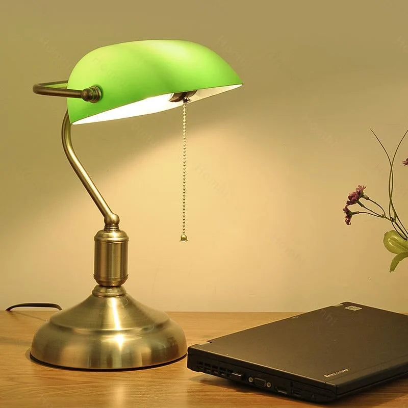 Lampe de chevet ancienne de style banquier avec câble de 150 cm