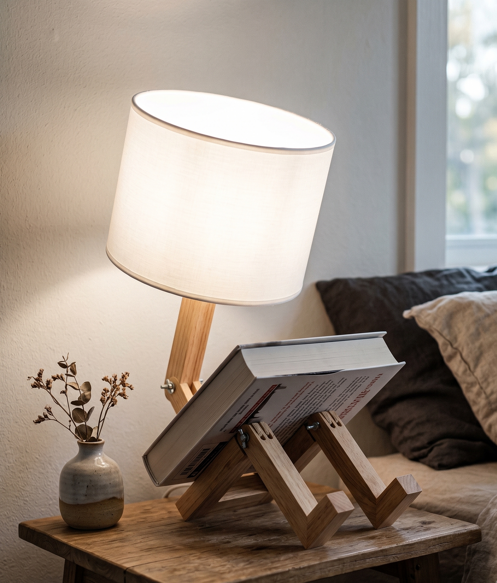 Lampe de chevet en bois avec ampoule LED E27 incluse et prise EU
