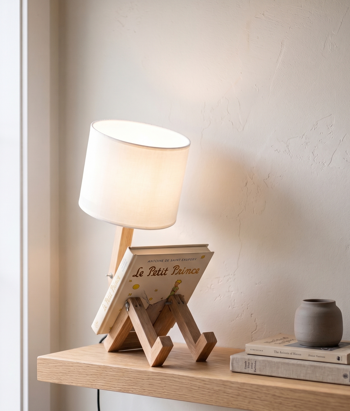 Lampe de chevet en bois et tissu, vendue à l'unité ou en duo