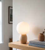 Lampe de chevet en bois et verre à culot G4 et interrupteur à bouton