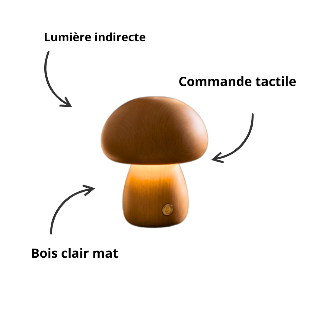 Lampe de chevet champignon en bois de hêtre, 11 cm de hauteur