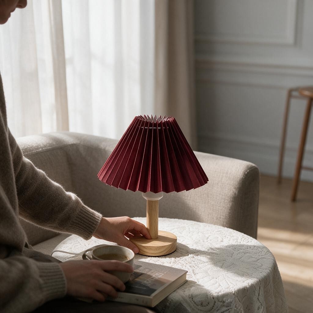 Lampe de chevet plissée à LED intégrée et interrupteur tactile