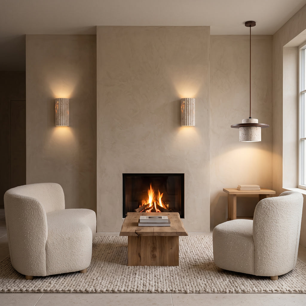 Ensemble de deux luminaires en pierre naturelle au veinage unique