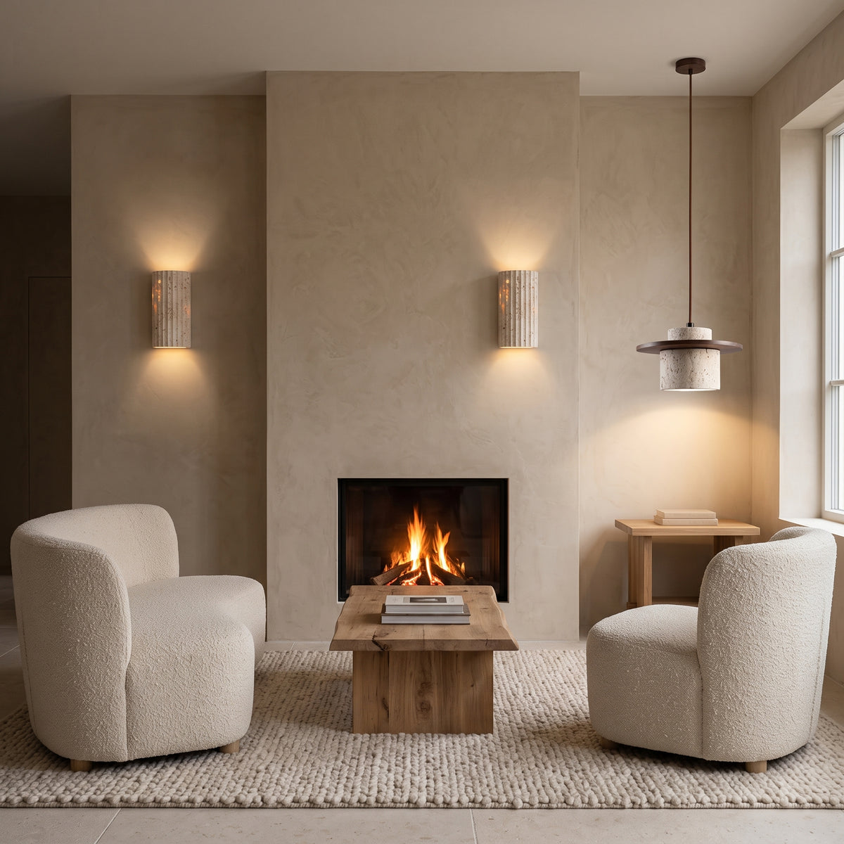 Ensemble de deux luminaires en pierre naturelle au veinage unique