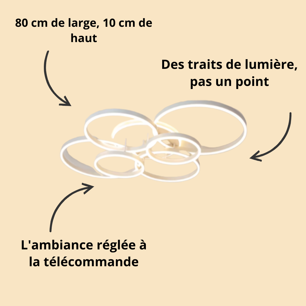 Plafonnier LED à anneaux en métal doré et diffuseur en acrylique opalin