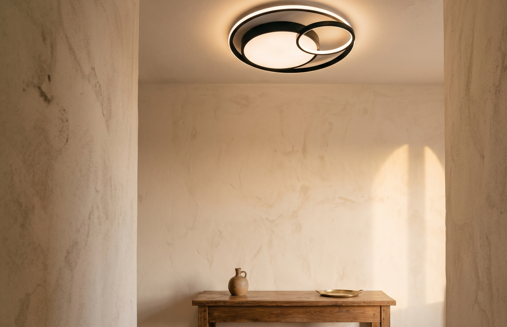 Plafonnier LED à double anneau noir, 40, 50 ou 60 cm