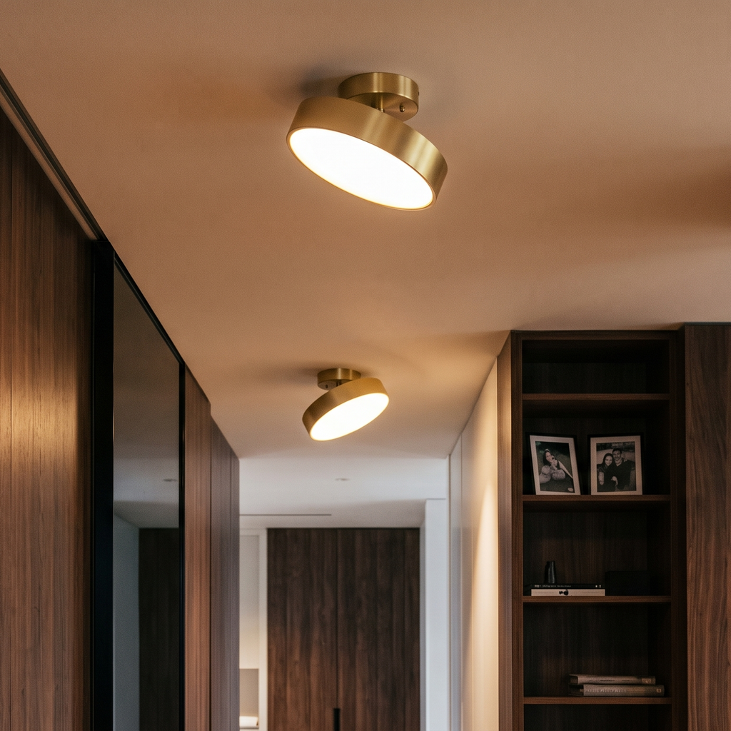 Plafonnier LED rotatif à disque orientable, finition cuivre