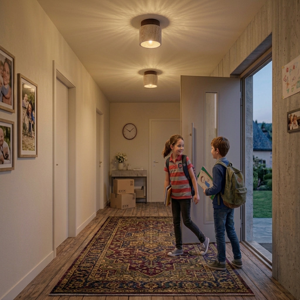 Plafonnier en travertin naturel à ampoule LED E27 incluse