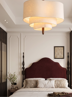 Suspension à abat-jour en tissu blanc sur trois étages, 45 ou 58 cm