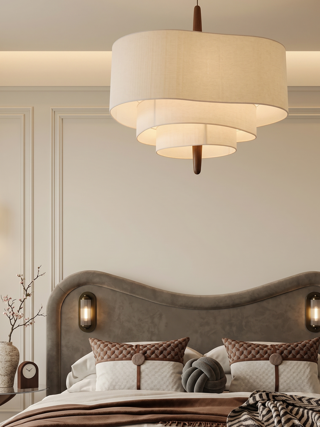 Suspension à abat-jour en tissu à intensité réglable, ampoule LED incluse