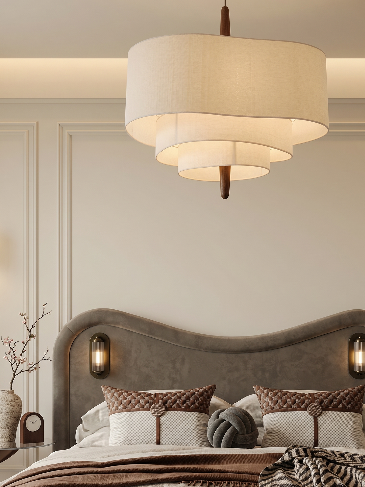 Suspension à abat-jour en tissu à intensité réglable, ampoule LED incluse