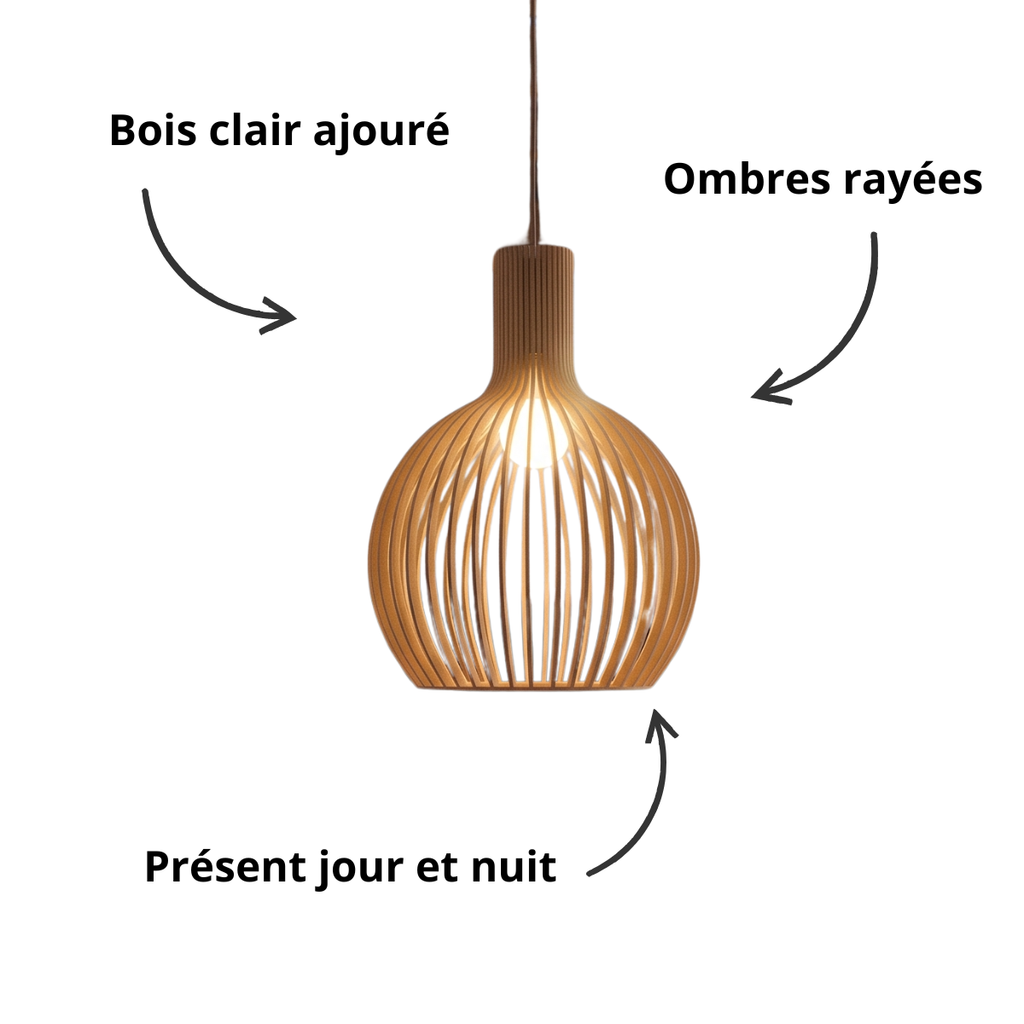 Suspension en bois de style rustique à abat-jour ajouré