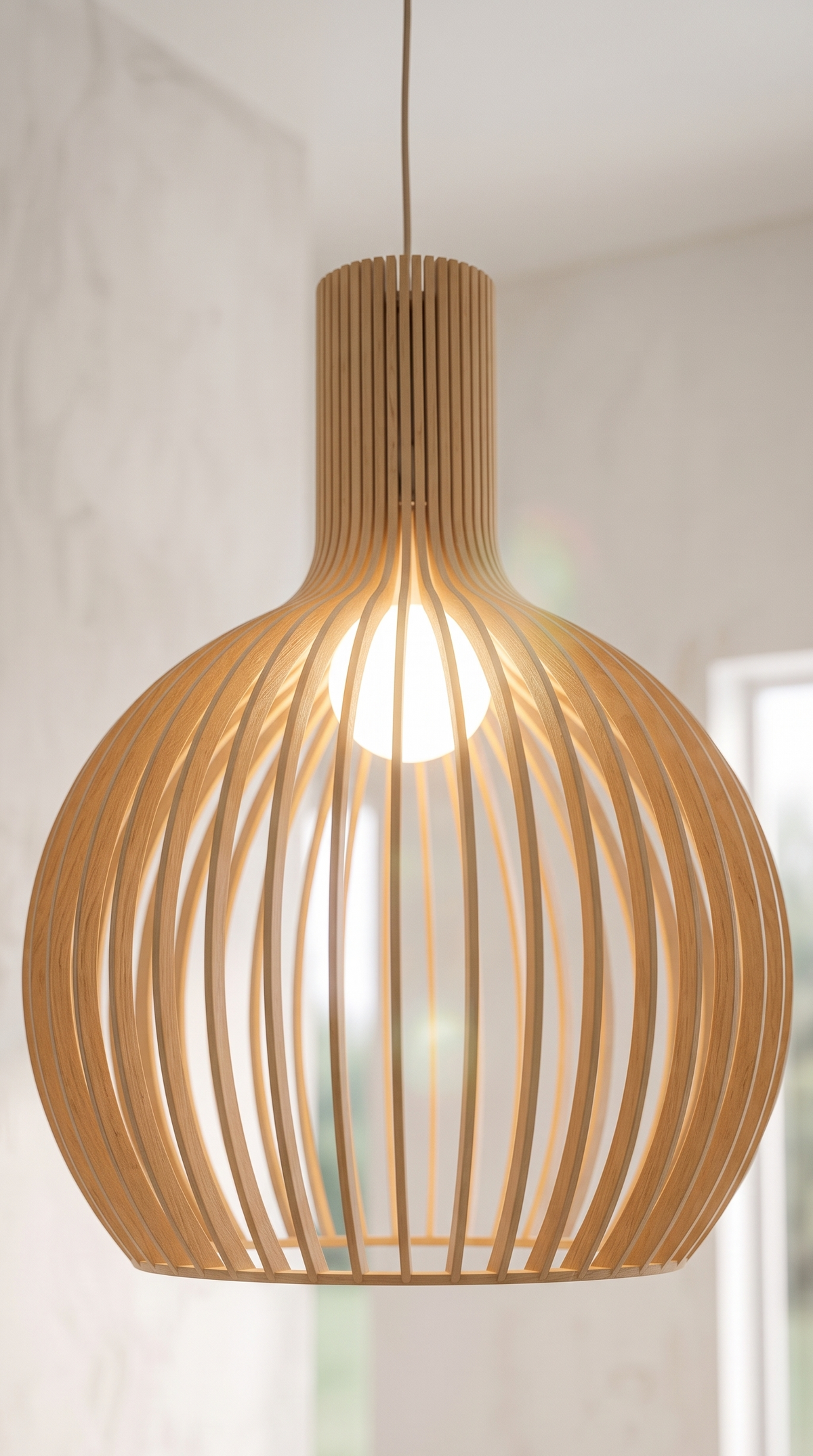 Suspension en bois à ampoule E27 apparente, hauteur réglable jusqu'à 100 cm