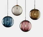 Suspension boule en verre gris fumé, bleu, rouge ou marron