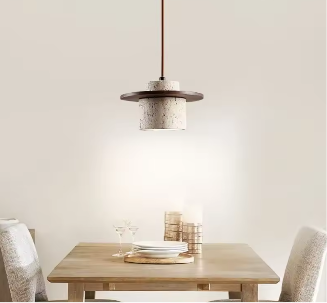 Suspension en pierre naturelle et bois, 20 cm de diamètre