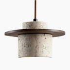 Suspension en pierre naturelle et bois avec ampoule LED E27 incluse