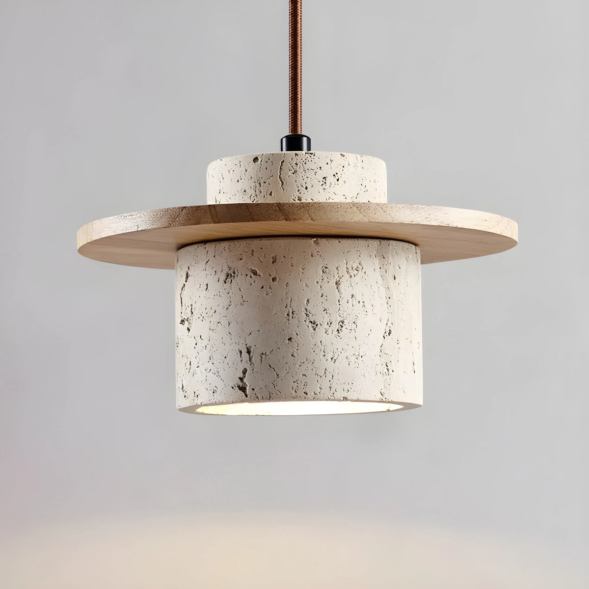 Suspension minérale en pierre et bois pour table à manger ou îlot