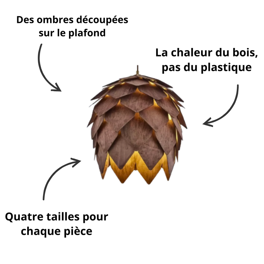 Suspension pomme de pin à écailles de bois superposées