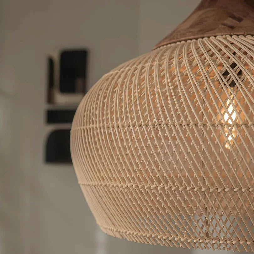 Suspension en rotin tressé à douille E27 pour salon ou salle à manger