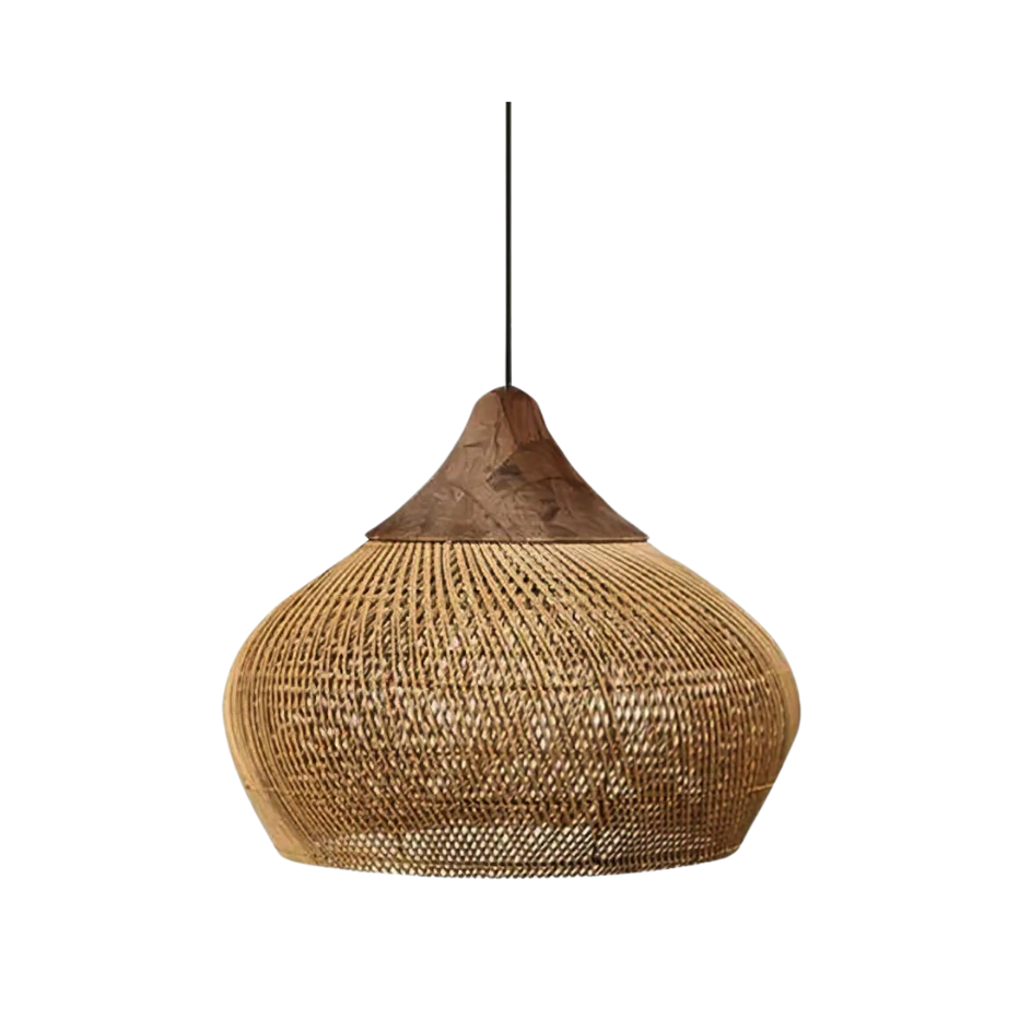 Suspension en rotin tressé naturel et col en bois, 60 cm