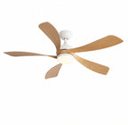 Ventilateur de plafond DC à 5 pales aspect bois clair, avec éclairage LED intégré